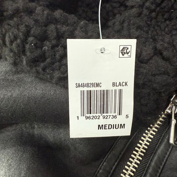 NWT Madden Girl Black Faux Shearling Suede Vest Medium Moto Zip Sleeveless - Picture 8 of 8